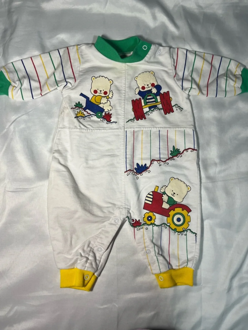 Vintage Baby 0-3M Teddy Bear Colorblock Romper Bright‎ Future Outfit